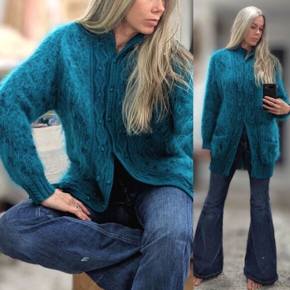 Hand Crafted Sweaters - Hand Knit Mohair Cardigan